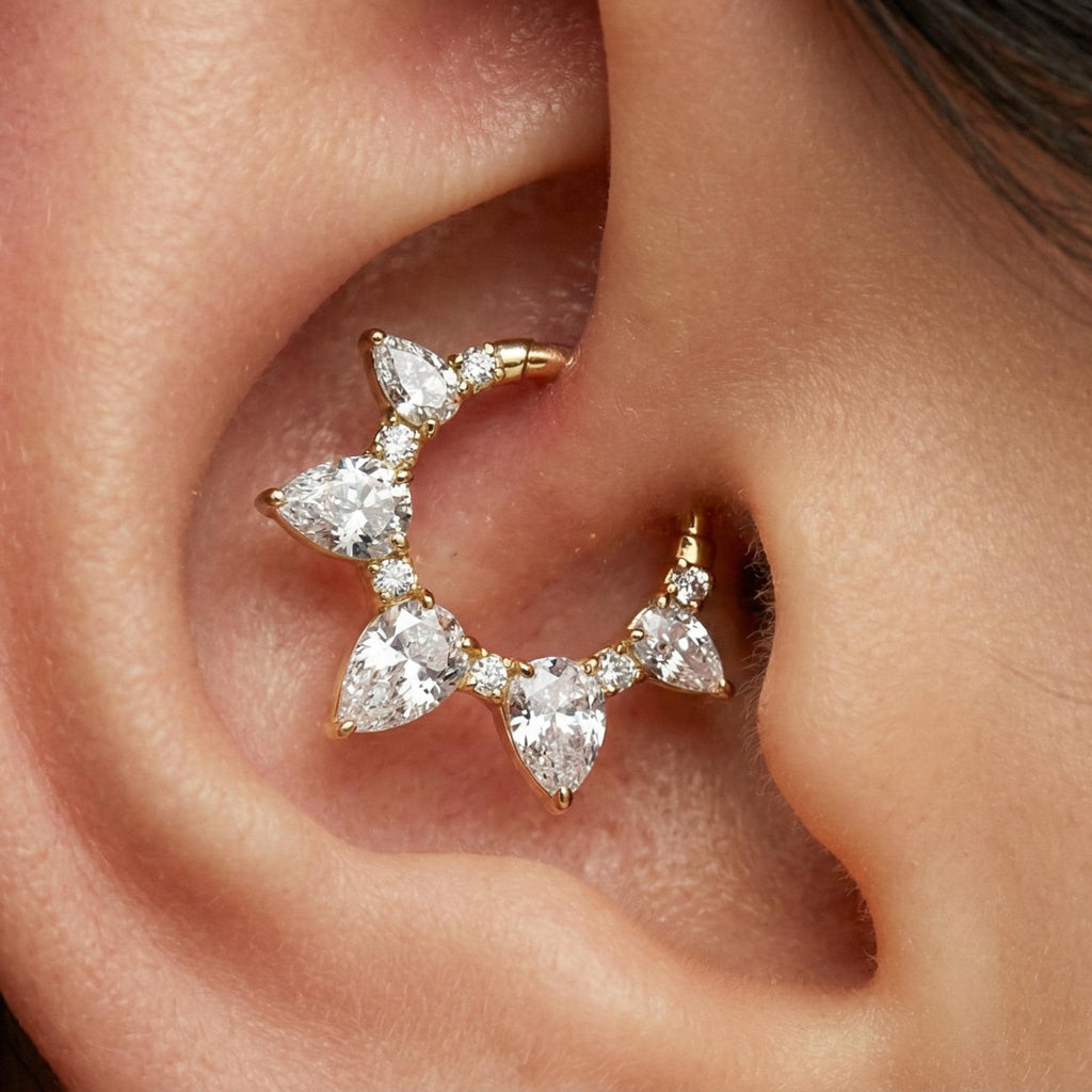 16G Titanium Pear CZ Septum Clicker, Teardrop Daith Hoop 8mm 10mm, Hinged Segment Ring, Hypoallergenic Cartilage Earring