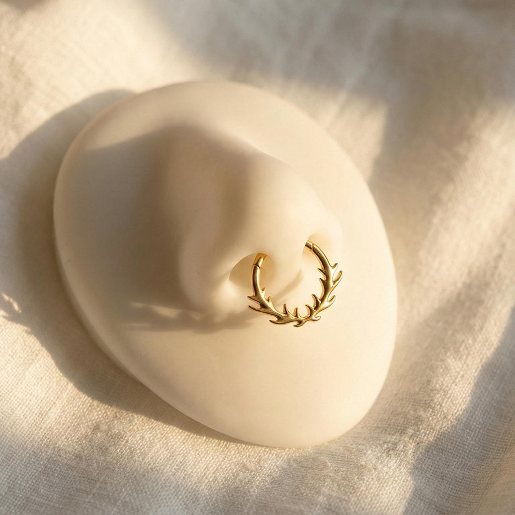 16G Titanium Branch Septum Clicker, Leaf Daith Hoop 8mm 10mm, Botanical Hinged Ring, Hypoallergenic Cartilage Piercing