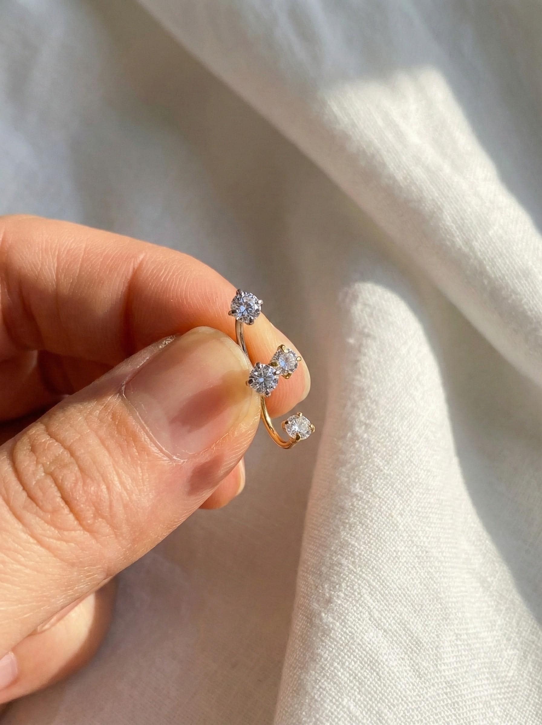 16G Titanium Sparkly Horseshoe, Prong Set CZ Circular Barbell, Diamond Septum Ring, Daith Tragus Helix Earring, Hypoallergenic Jewelry