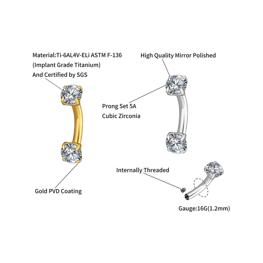 16G Titanium Curved Barbell, CZ Rook Earring, Eyebrow Piercing Jewelry, Daith Helix Cartilage Stud, Hypoallergenic Vertical Labret