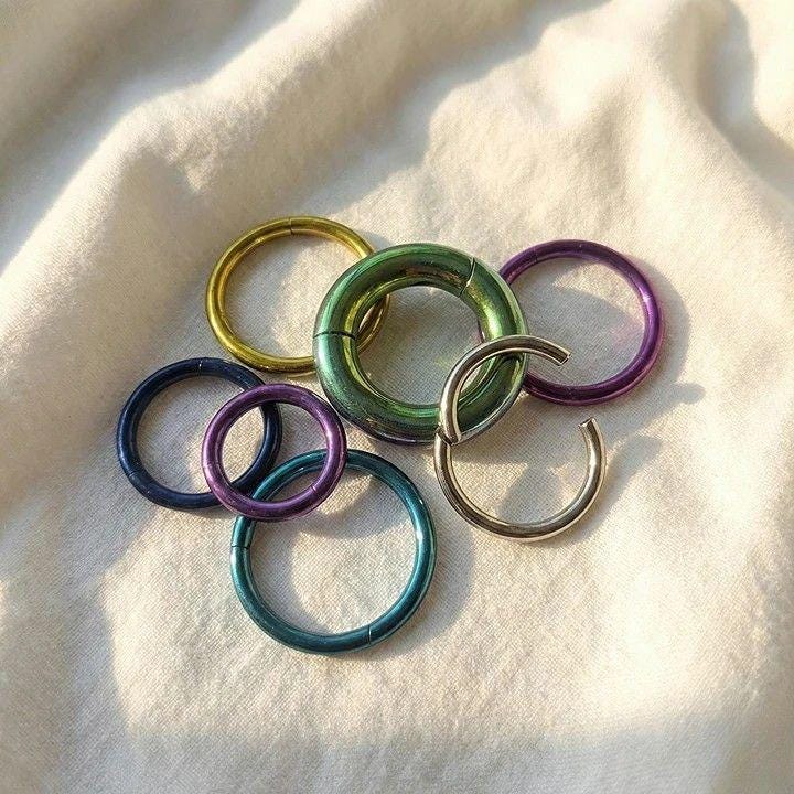 Titanium Hinged Clicker ASTM F136 - Large Gauge Septum Ring 12G 10G 8G 6G - Daith Hoop - Hypoallergenic