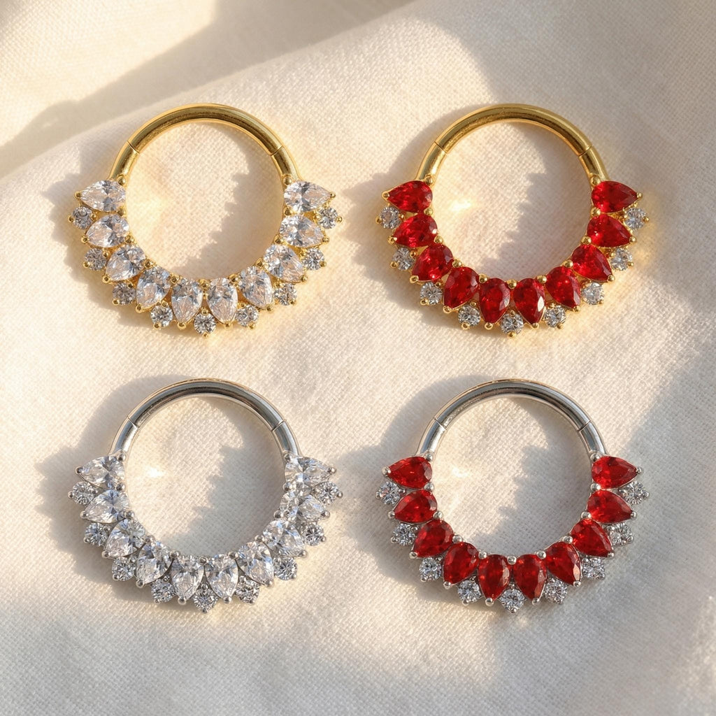16G Titanium Teardrop Septum Clicker, Pear CZ Daith Hoop, Hinged Segment Ring, Helix Cartilage Earring, Hypoallergenic Piercing