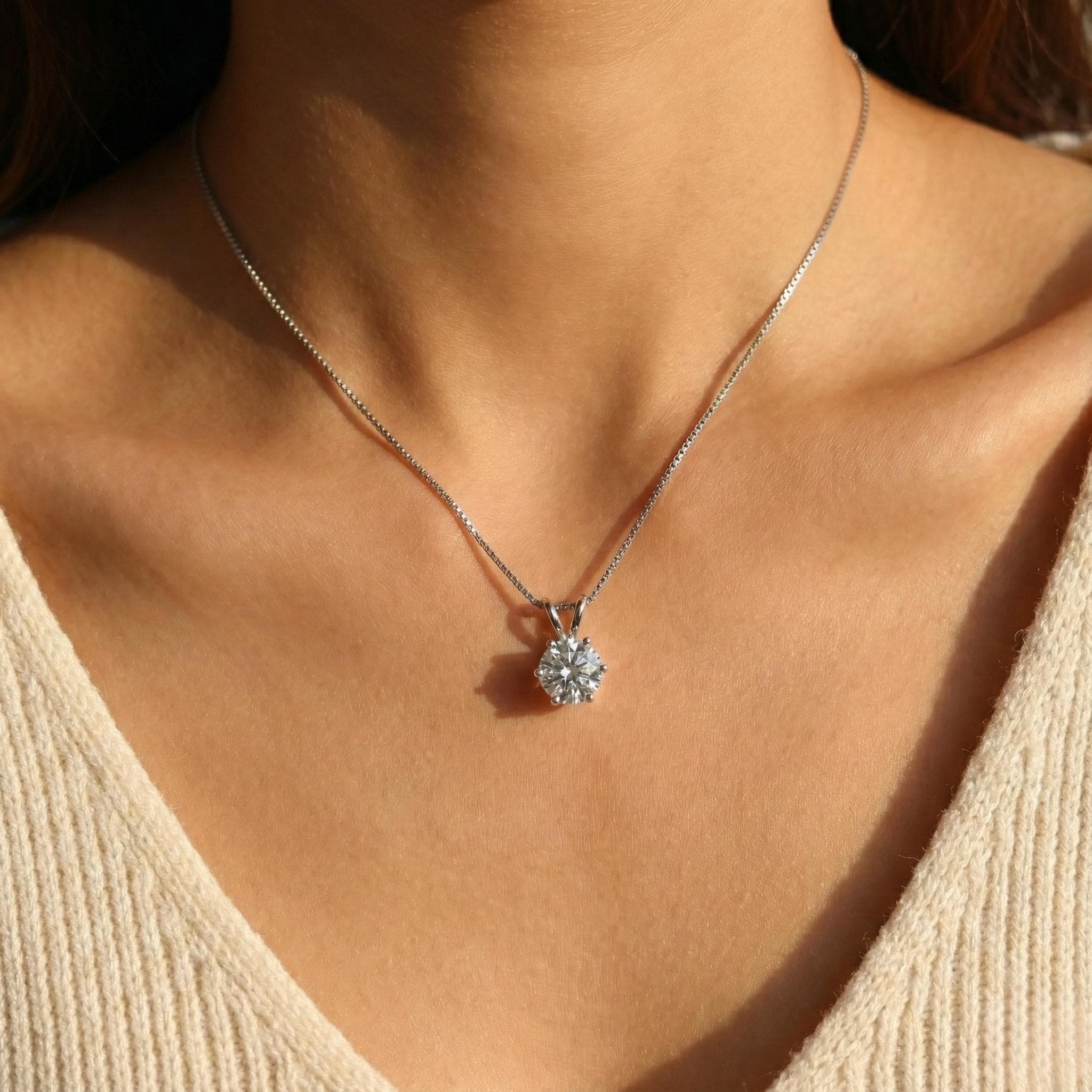 Moissanite Solitaire Diamond Necklace, Gold Solitaire Diamond Pendant, Dainty Moissanite Necklace, Floating Diamond, Single Diamond Necklace