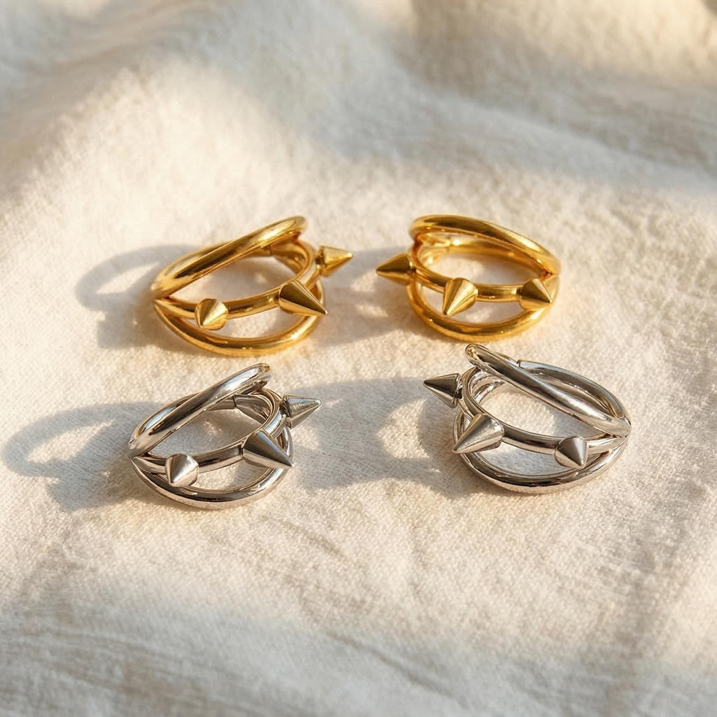 16G Titanium Triple Spike Septum Clicker, Edgy Daith Hoop, Hinged Segment Ring, Punk Cartilage Helix Piercing, Alternative Jewelry