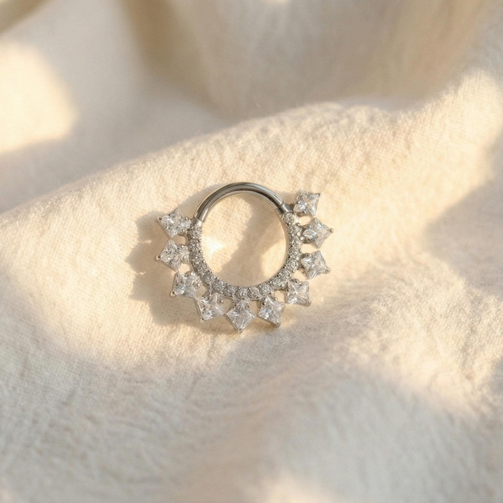 16G Titanium CZ Septum Clicker, Hinged Daith Helix Hoop 8mm 10mm, Paved Segment Ring, Hypoallergenic Cartilage Earring