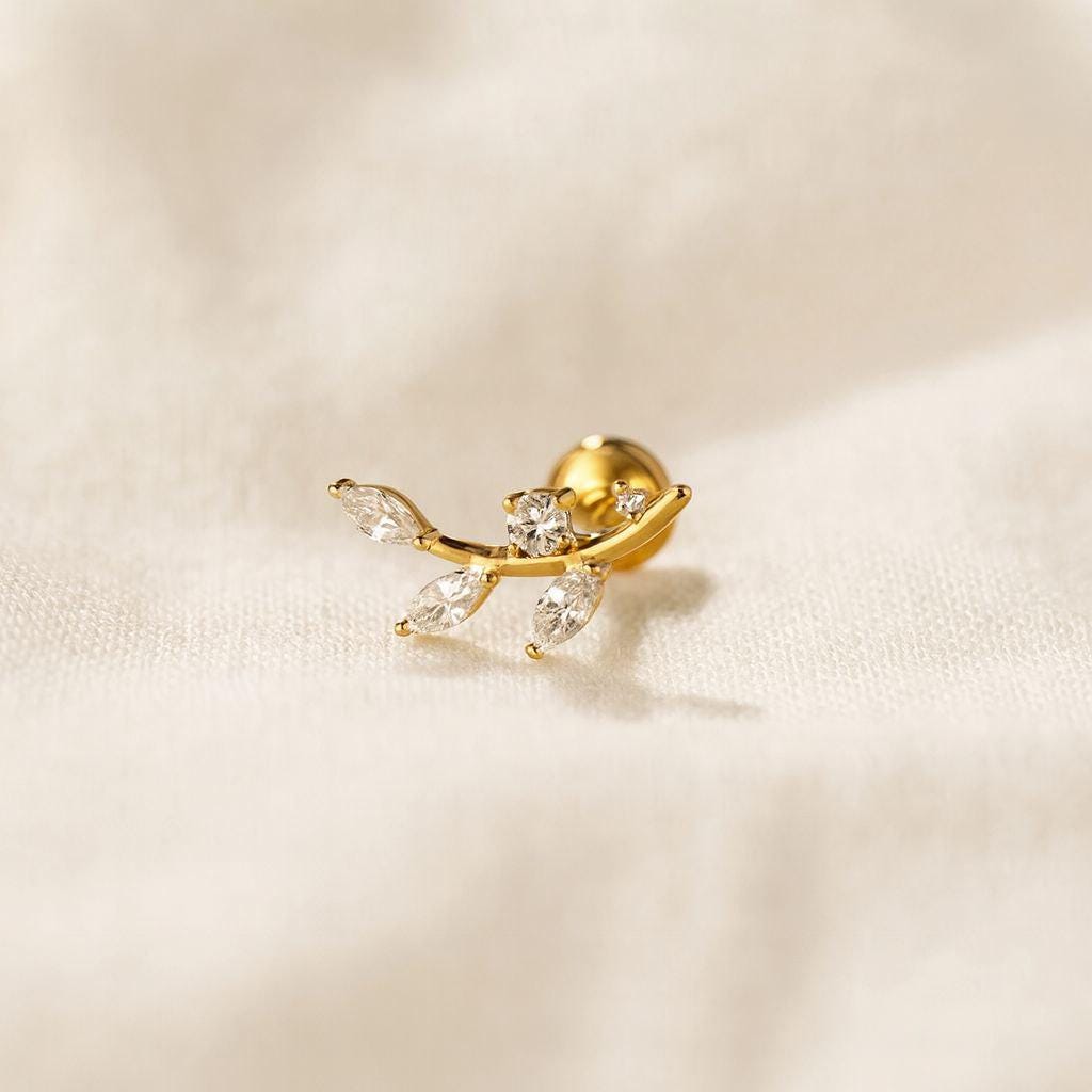 Titanium Labret Stud Earring • Leaf Flat Back Earring • Helix Earring • Tragus Earring • Cartilage Earring • Nose Ring • Gift for Her