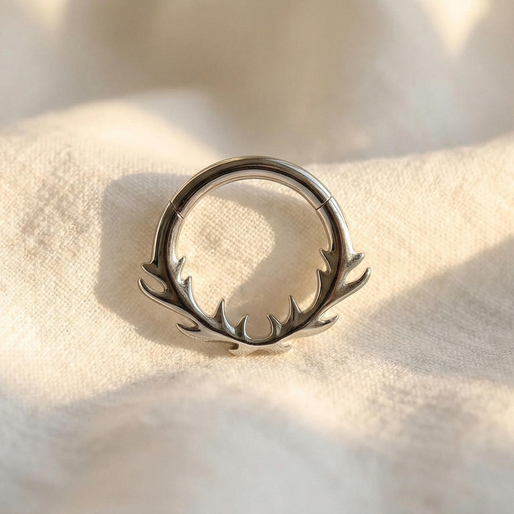 16G Titanium Branch Septum Clicker, Leaf Daith Hoop 8mm 10mm, Botanical Hinged Ring, Hypoallergenic Cartilage Piercing