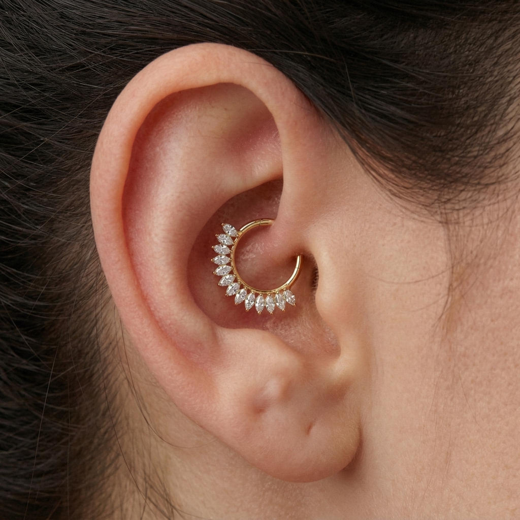 16G ASTM F136 Titanium Marquise Cluster Septum Clicker, Hinged Daith Hoop, Floral CZ Nose Ring, Hypoallergenic Cartilage Earring