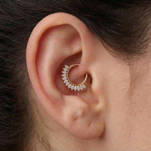 16G ASTM F136 Titanium Marquise Cluster Septum Clicker, Hinged Daith Hoop, Floral CZ Nose Ring, Hypoallergenic Cartilage Earring