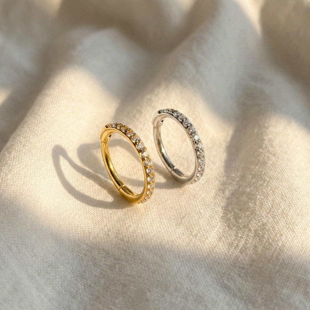 16G Titanium Slim CZ Huggie Hoop, Skinny Paved Clicker, Minimalist Helix Tragus Rook Earring, Hypoallergenic Sleeper Ring