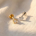 16G Titanium Cz Star Threadless Push Pin Labret, Star Flat Back Earring, Cartilage Stud, Nose Tragus Conch Helix Stud