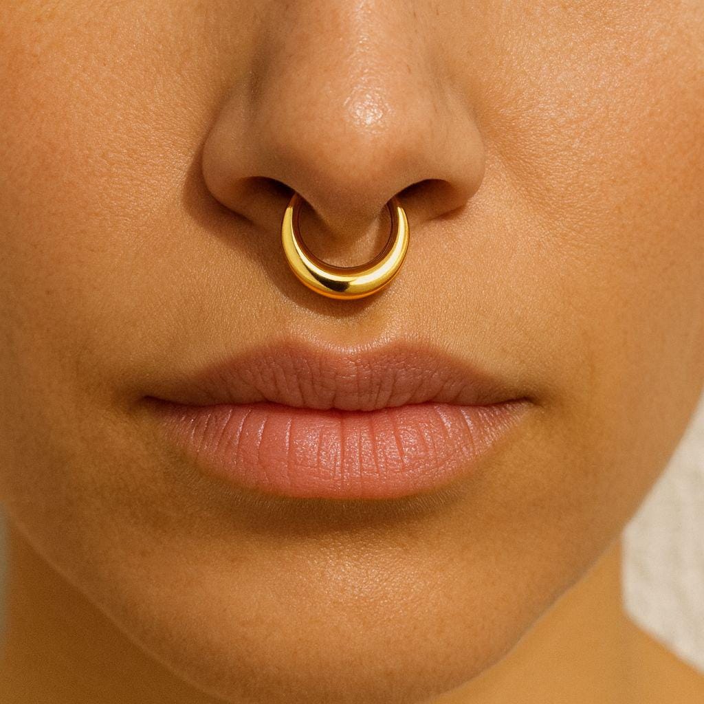 16G Titanium Gold/Silver Chunky Septum Ring/Hinged Septum Clicker/Thick Septum Jewelry/Moon Septum Piercing/Daith Hoop/Minimalist Jewelry