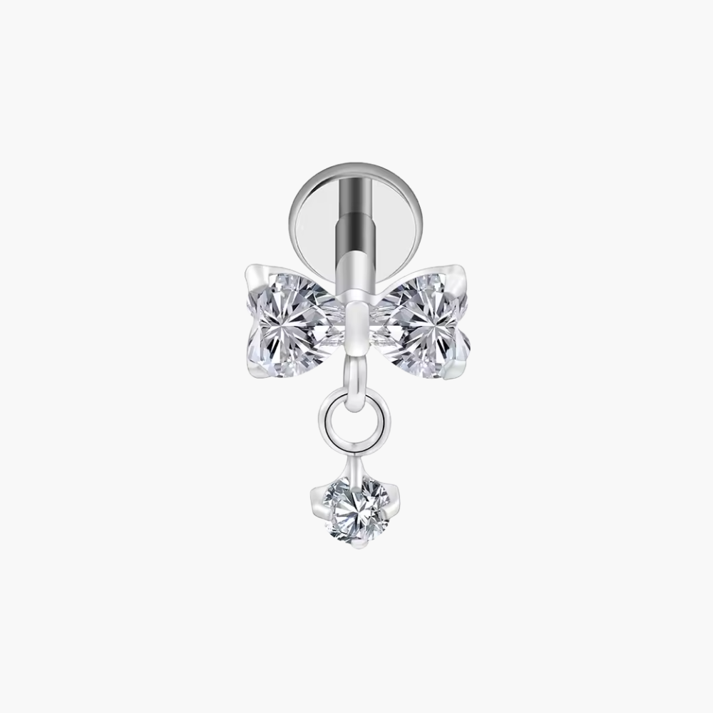 CZ Bow Dangle Stud – Titanium Coquette Helix & Tragus Earring
