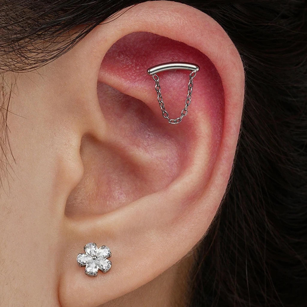 16G Titanium Flower Labret Stud, CZ Cartilage Helix Earring, Flat Back Medusa Monroe Piercing, Hypoallergenic Tragus Conch Jewelry