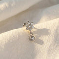16G Titanium Flower Dangle Stud, CZ Drop Charm Flat Back Earring, Crystal Blossom Helix Tragus Lobe Piercing, Dainty Bridal Jewelry