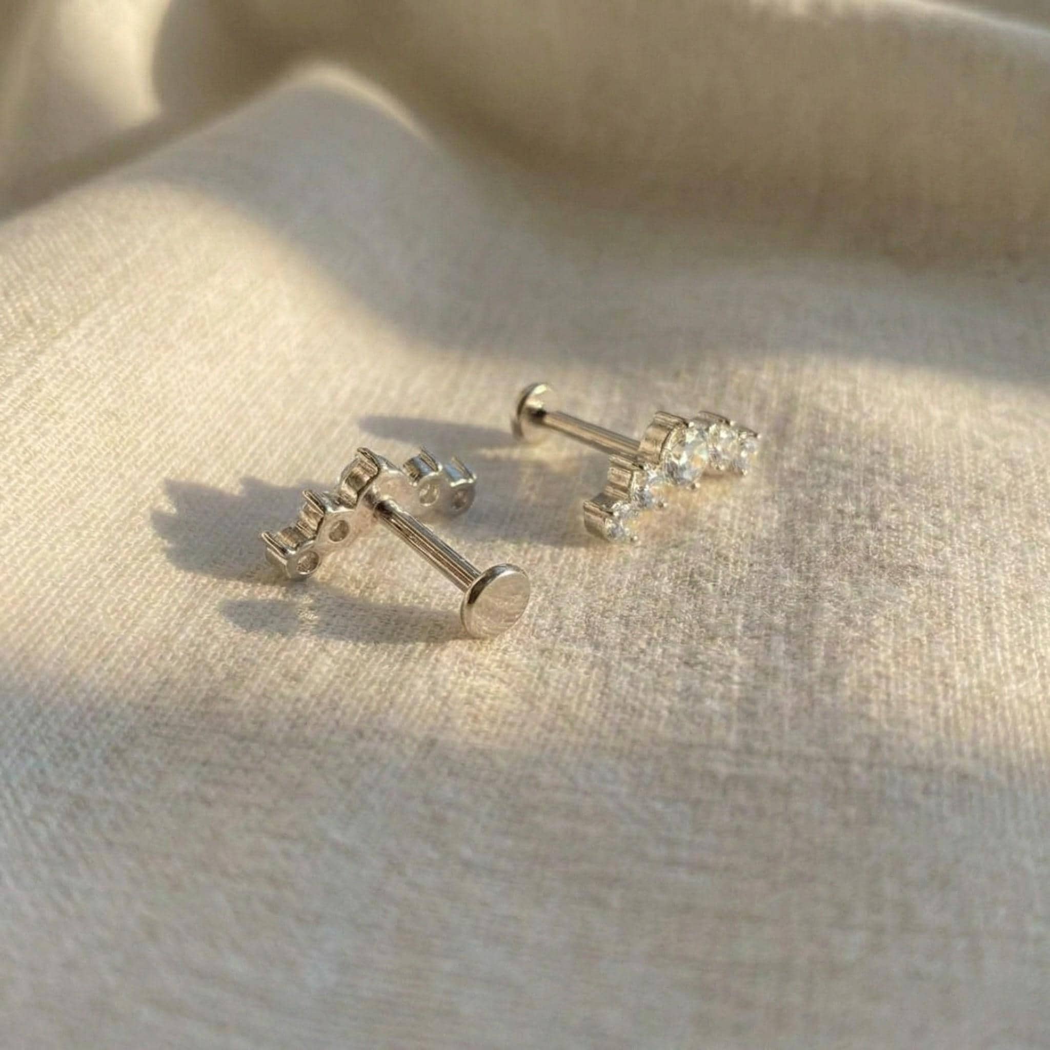 16G Titanium CZ Cluster Labret • Flat Back Curved Climber Earring • Helix, Cartilage & Tragus Piercing Jewelry