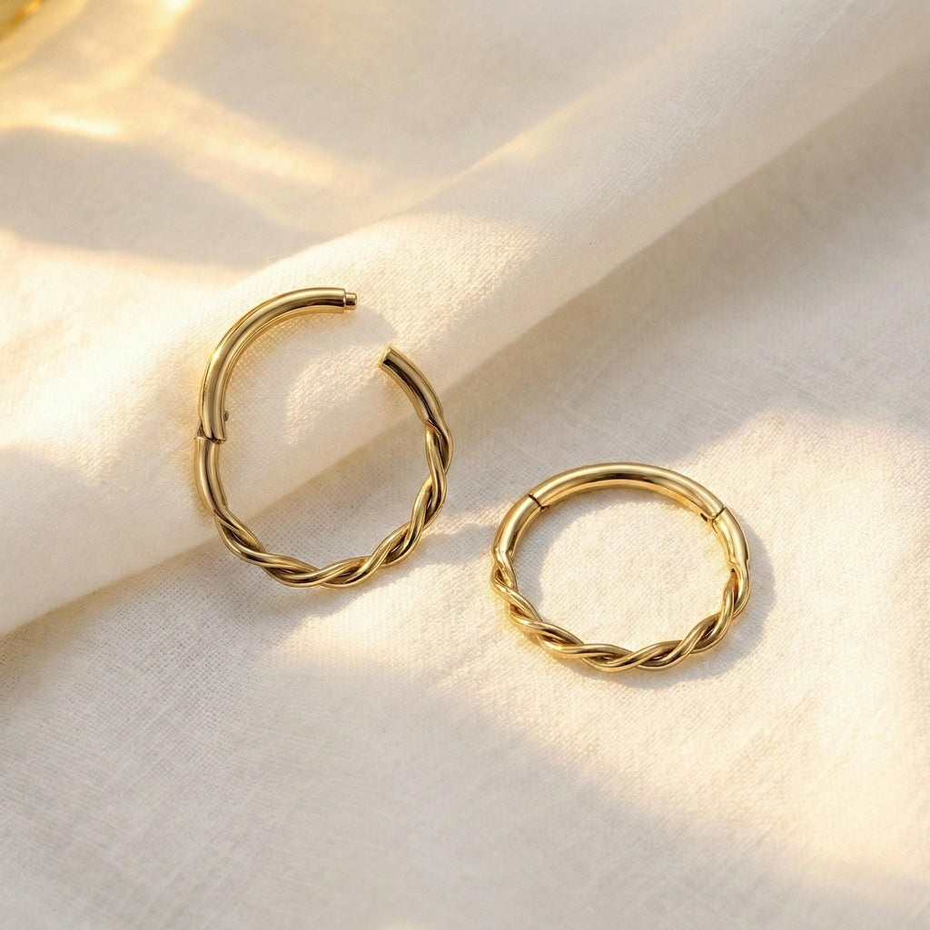 16G Titanium Twisted Clicker Hoop, Braided Rope Septum Ring, Hinged Segment Daith Earring, Helix Tragus Cartilage Piercing
