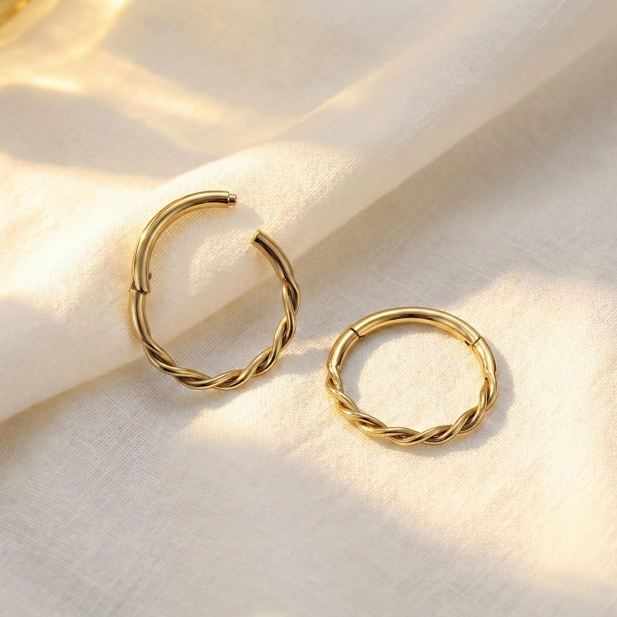 16G Titanium Twisted Clicker Hoop, Braided Rope Septum Ring, Hinged Segment Daith Earring, Helix Tragus Cartilage Piercing