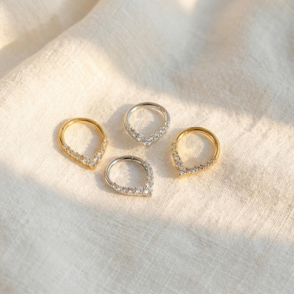 16G Titanium Teardrop Septum Clicker, CZ Daith Hoop Earring, Hinged Segment Ring, Hypoallergenic Waterdrop Nose Piercing