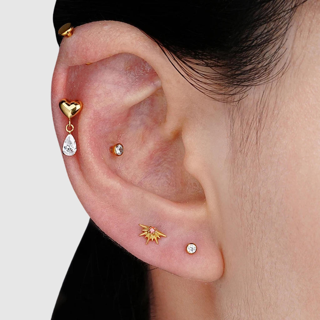 16G Titanium Heart Dangle Stud, Teardrop CZ Cartilage Earring, Flat Back Helix Tragus Piercing, Romantic Drop Labret Jewelry