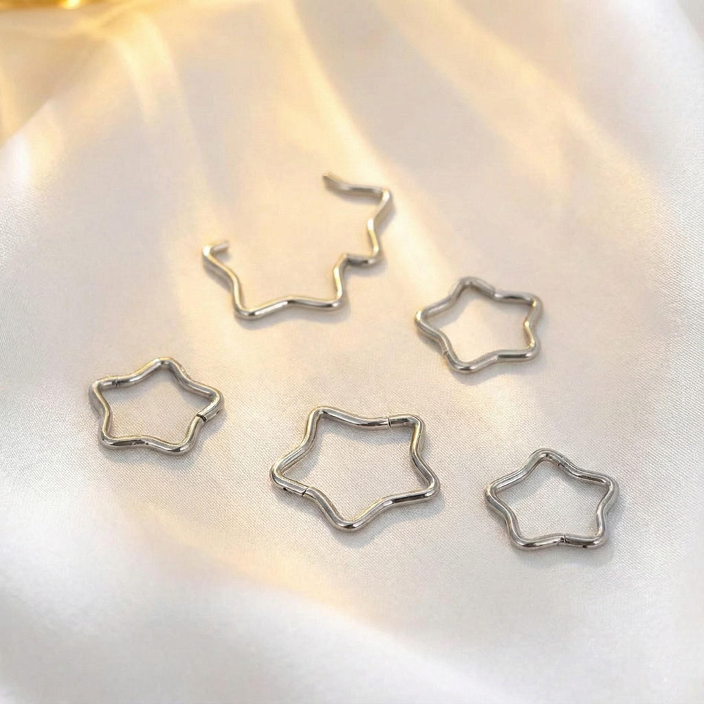 16G Titanium Five-Point Star Septum Ring • Simple Nose Hoop • Conch & Cartilage Piercing Jewelry
