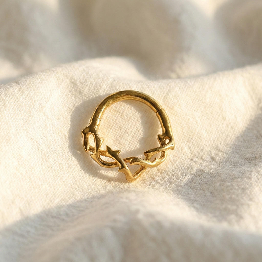 16G Titanium Branch Septum Clicker, Thorn Daith Ring, Nature Inspired Twig Helix Hoop, Hypoallergenic Gothic Cartilage Piercing