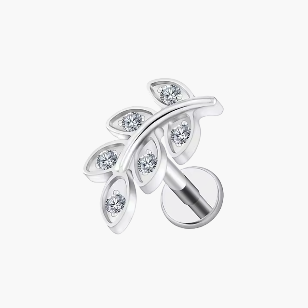 Micro Leaf CZ Labret Stud – Titanium Dainty Helix & Tragus Earring