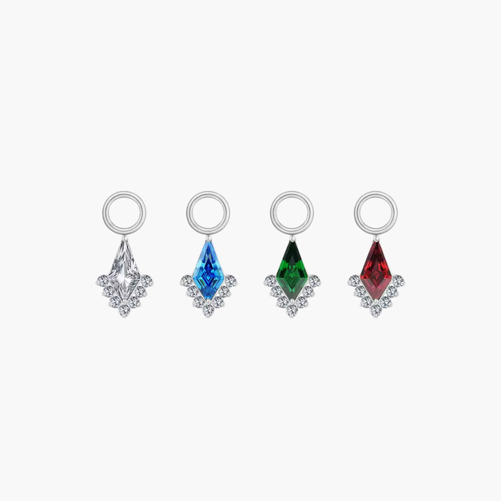 Implant-grade titanium (ASTM F136) kite-shaped CZ charm for clipping onto helix and cartilage clickers