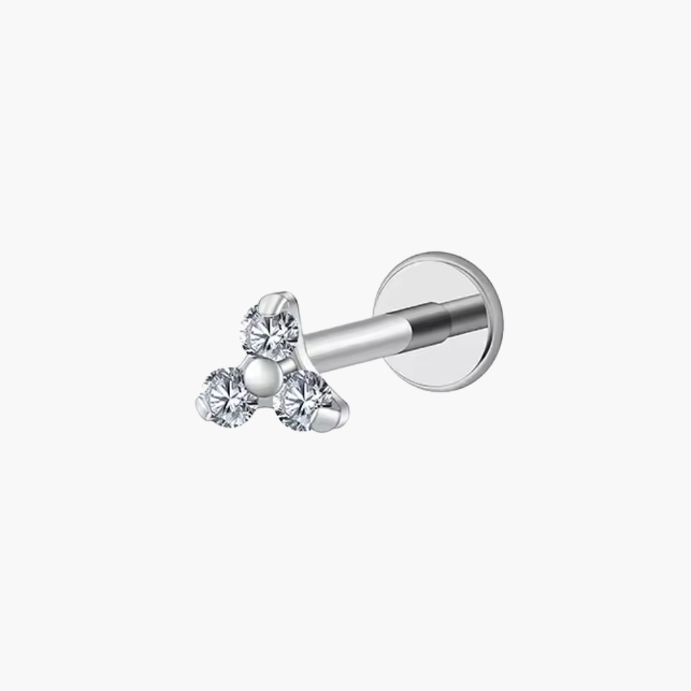 CZ Trinity Cluster Stud – Titanium Flat Back Helix & Tragus Earring