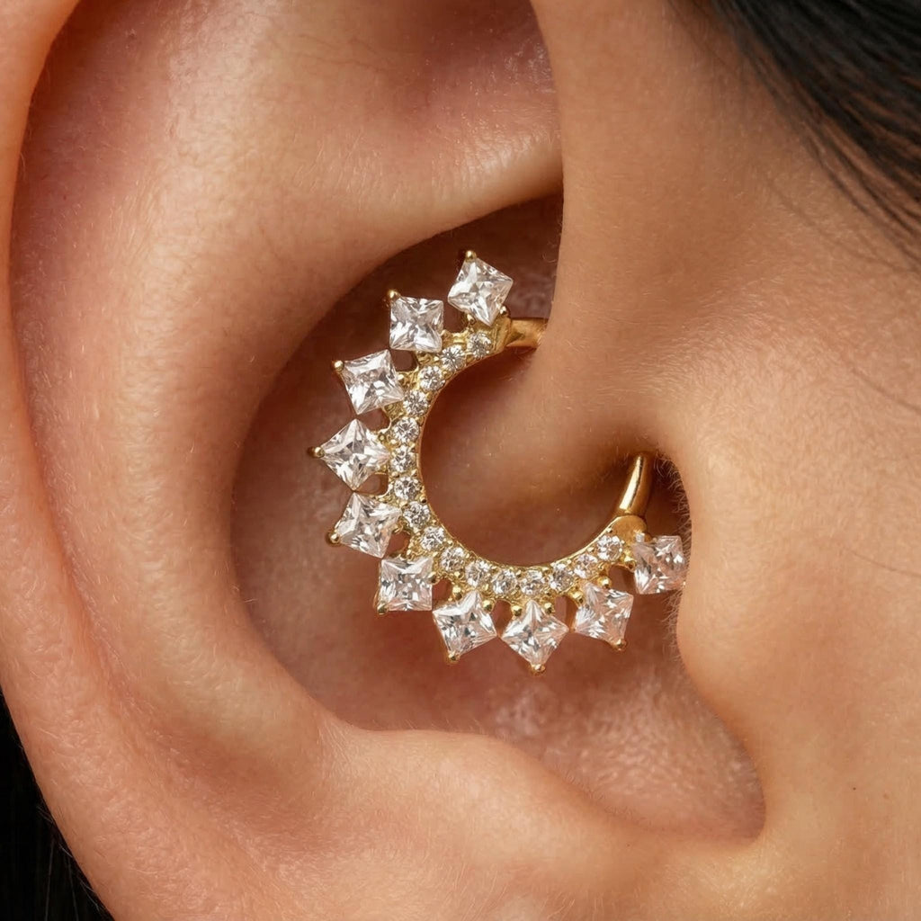 16G Titanium CZ Septum Clicker, Hinged Daith Helix Hoop 8mm 10mm, Paved Segment Ring, Hypoallergenic Cartilage Earring