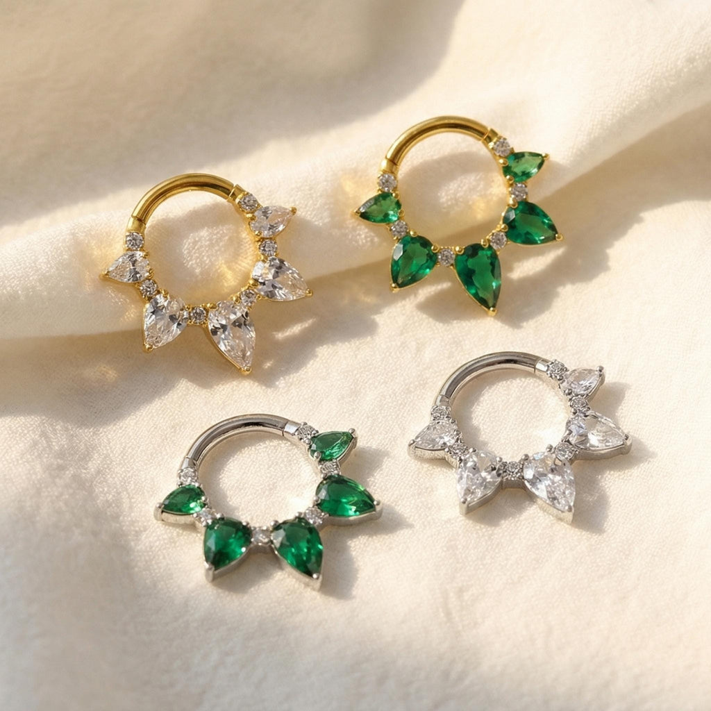 16G Titanium Pear CZ Septum Clicker, Teardrop Daith Hoop 8mm 10mm, Hinged Segment Ring, Hypoallergenic Cartilage Earring
