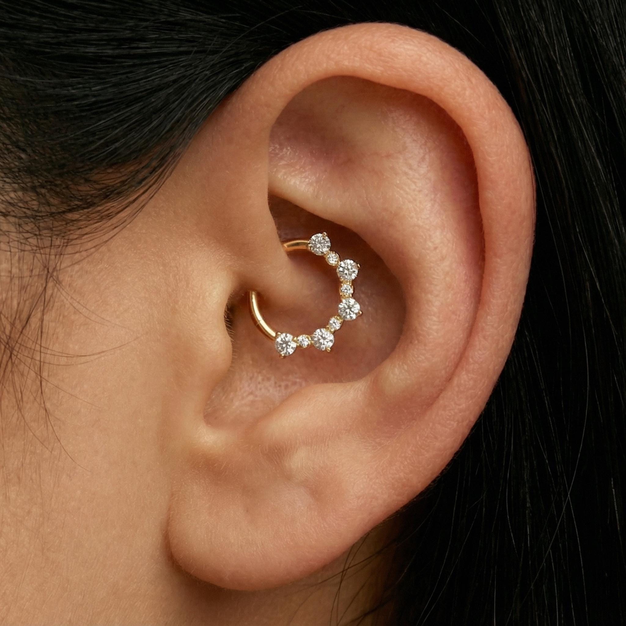 16G Titanium CZ Septum Clicker, Hinged Daith Hoop 8mm 10mm, Paved Segment Ring, Hypoallergenic Cartilage Earring