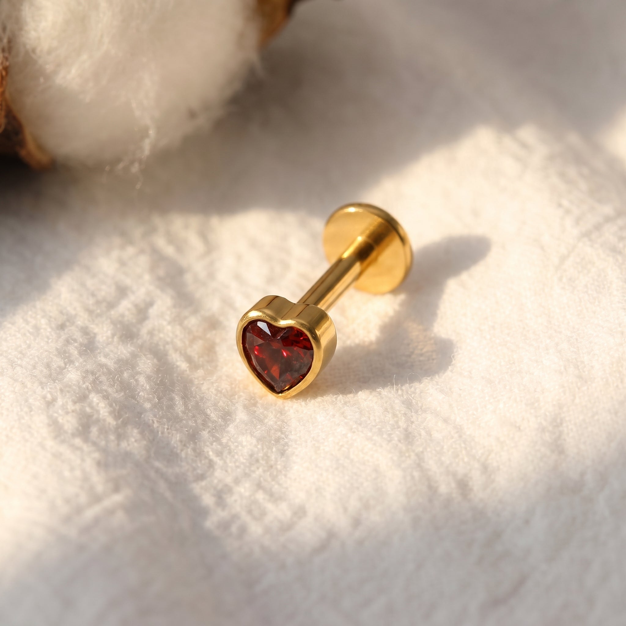 Garnet Red Heart CZ Flat Back Stud – Titanium Gothic Helix Earring