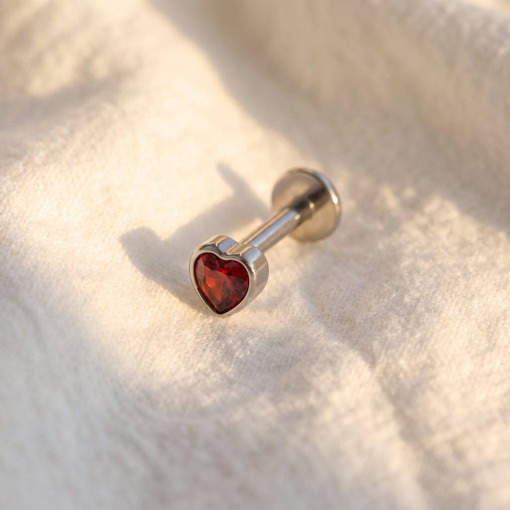 Garnet Red Heart CZ Flat Back Stud – Titanium Gothic Helix Earring