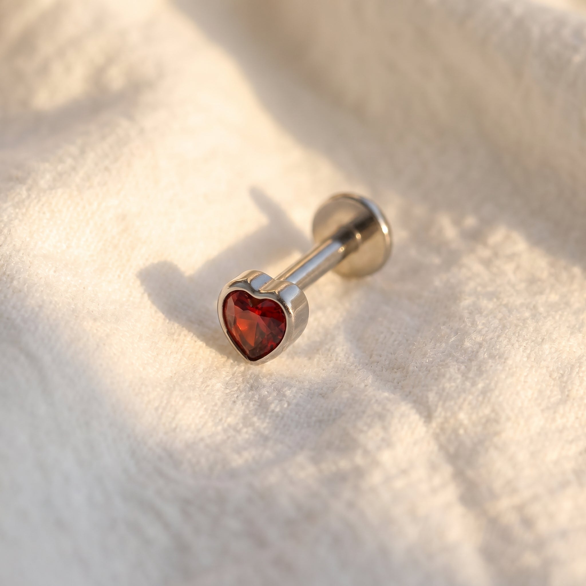 Garnet Red Heart CZ Flat Back Stud – Titanium Gothic Helix Earring