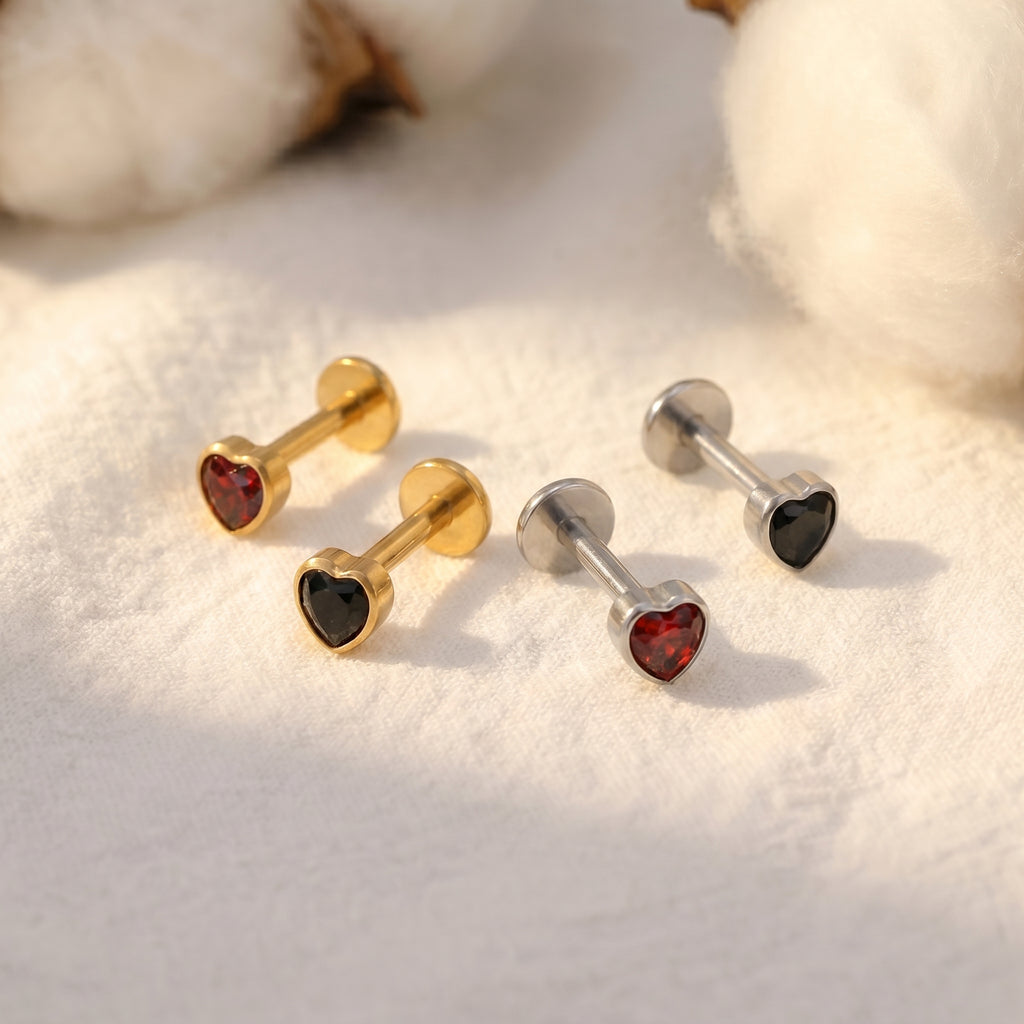Garnet Red Heart CZ Flat Back Stud – Titanium Gothic Helix Earring