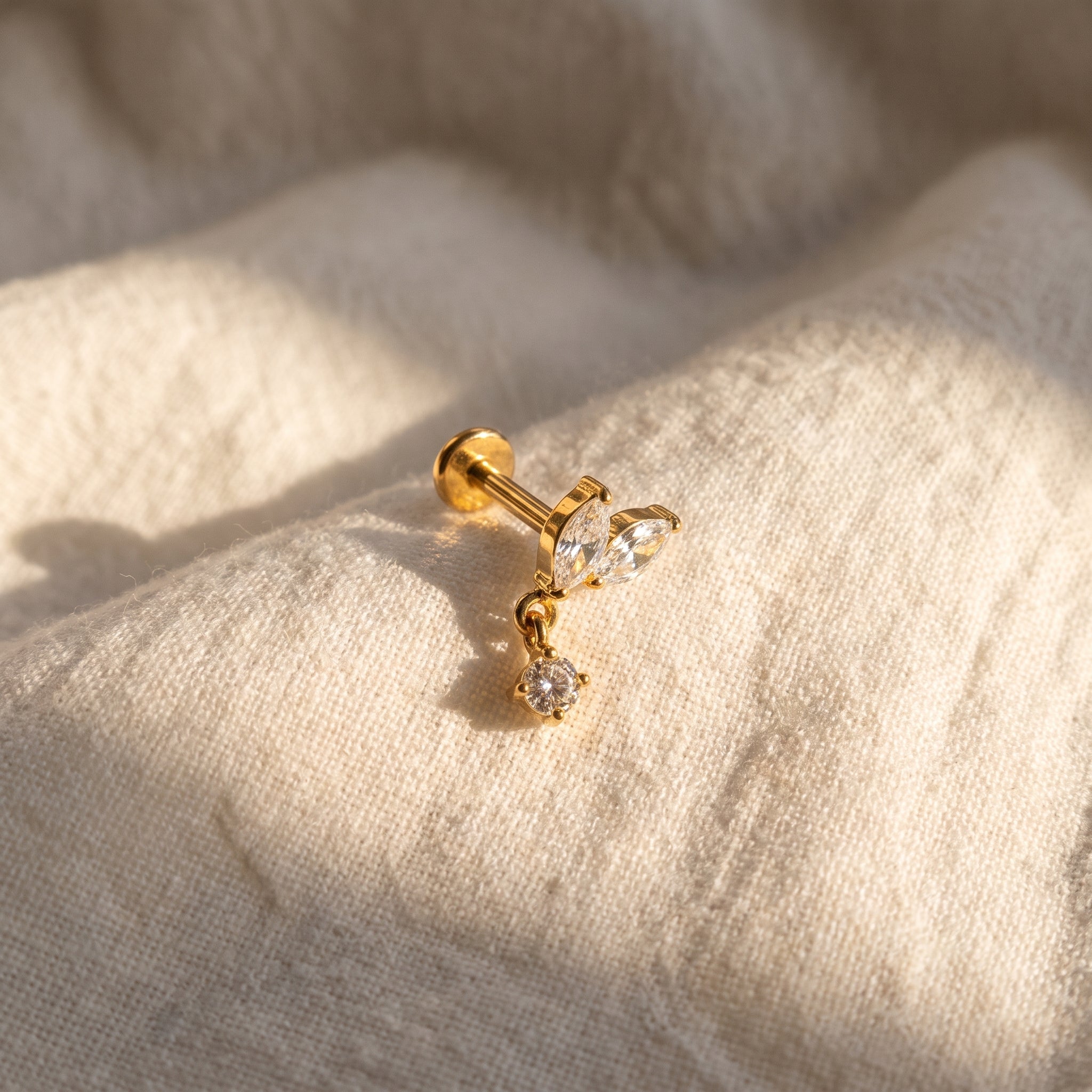 Marquise Dangle Flat Back Stud – Titanium Helix & Cartilage Earring
