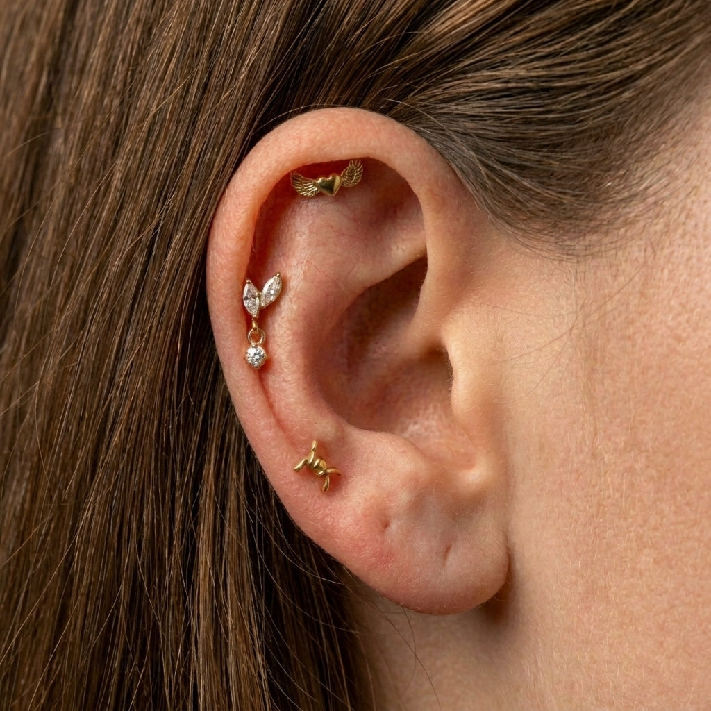 Marquise Dangle Flat Back Stud – Titanium Helix & Cartilage Earring