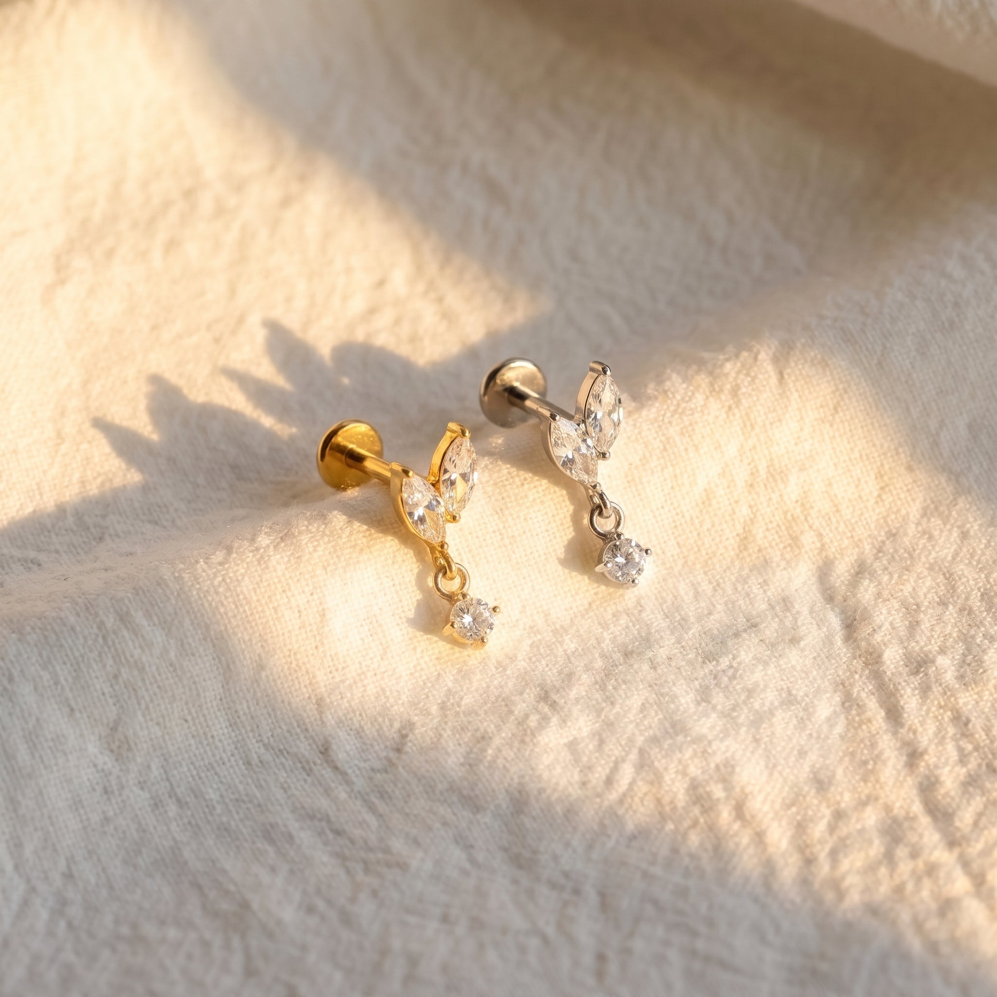 Marquise Dangle Flat Back Stud – Titanium Helix & Cartilage Earring