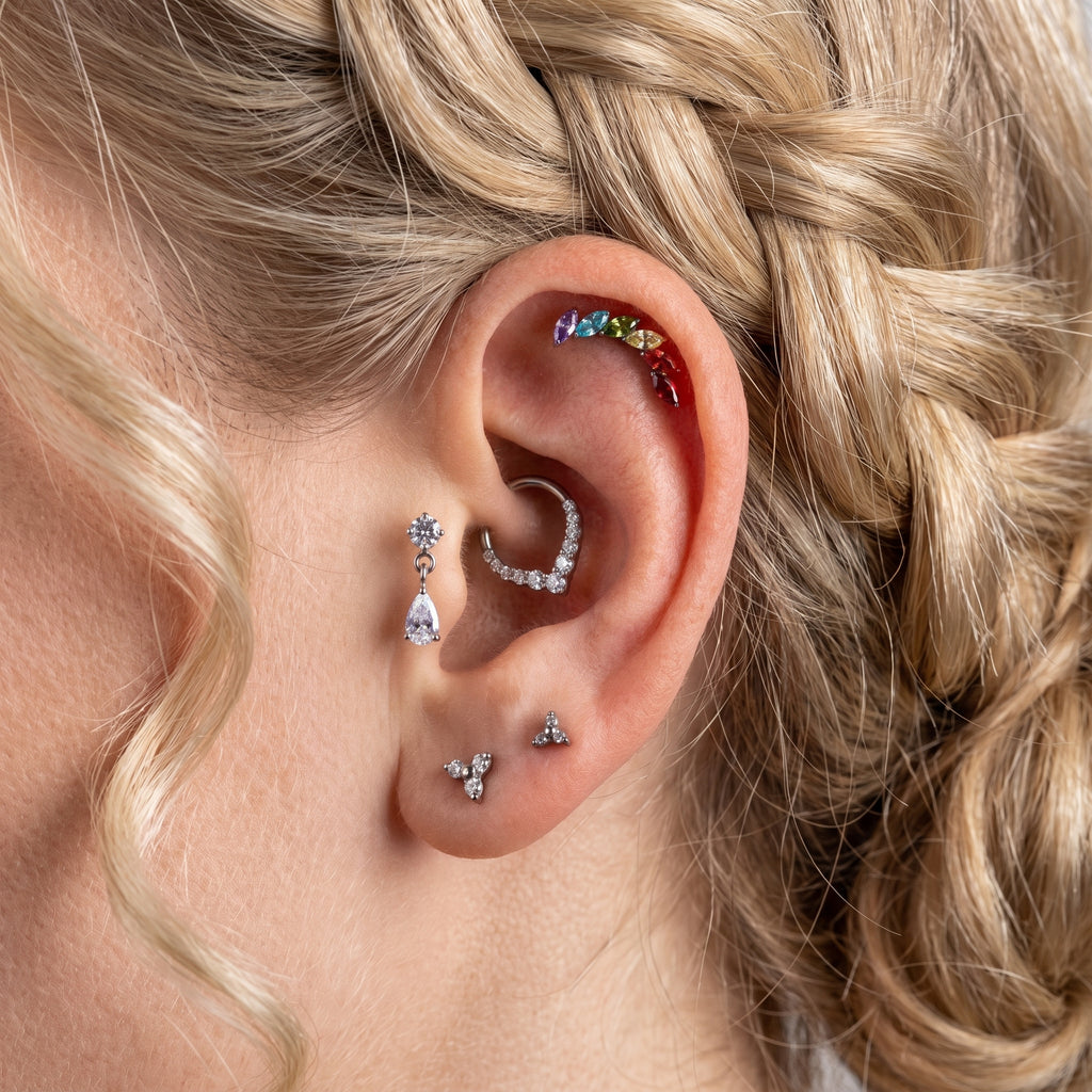 Marquise CZ Ear Climber – Titanium Helix Crawler Stud