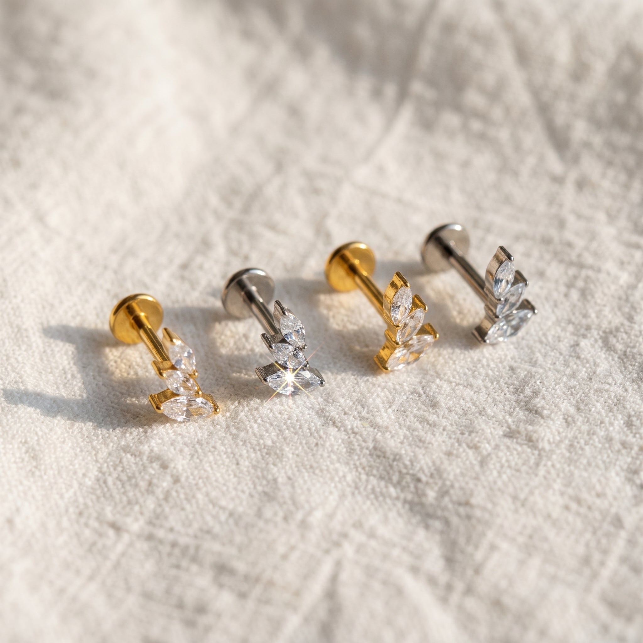 Marquise Cluster Labret – Titanium CZ Leaf Crawler Stud
