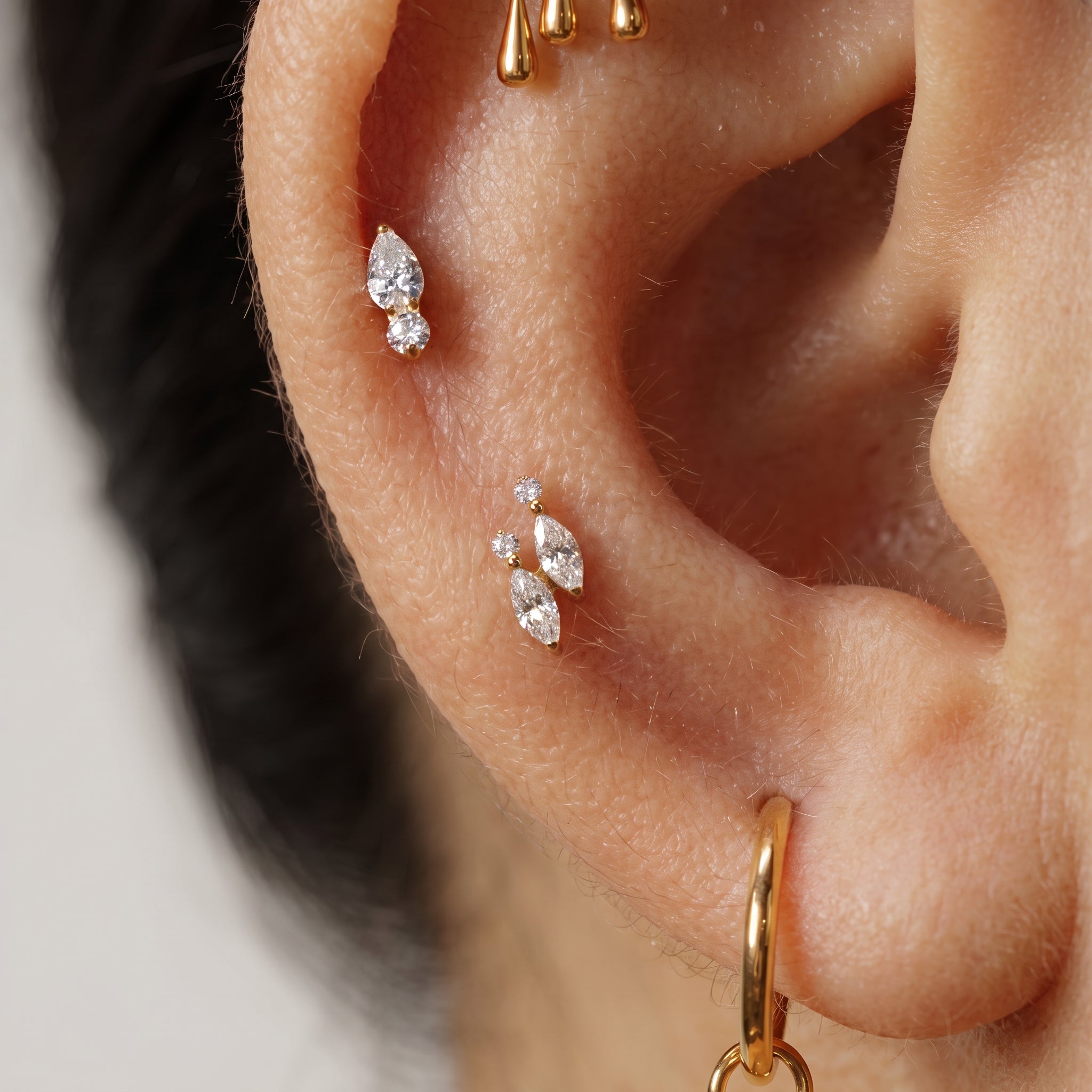 Double Marquise Fan Labret – Titanium CZ Flat Back Stud