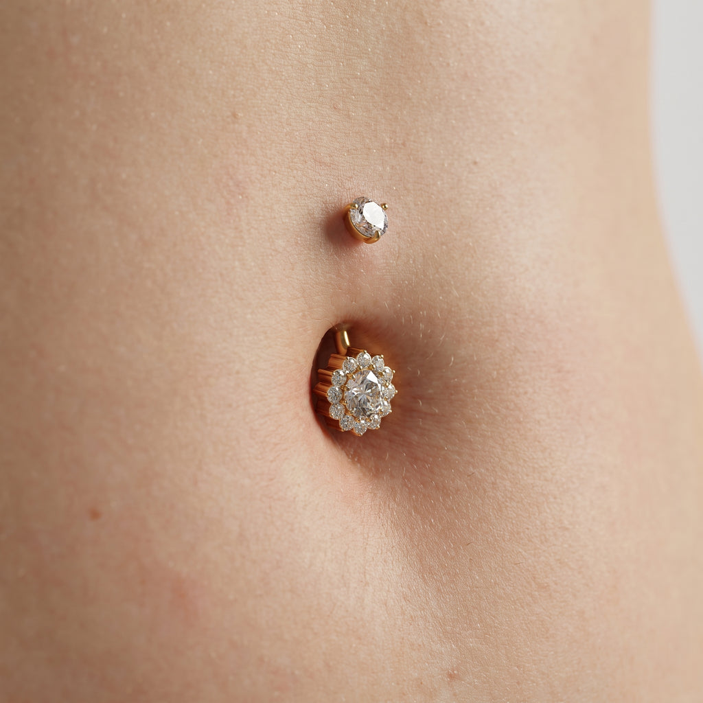 14G Titanium Halo Belly Ring, Opal Garnet CZ Navel Piercing, Luxurious Round Gem Body Jewelry, Curved Barbell ASTM F136