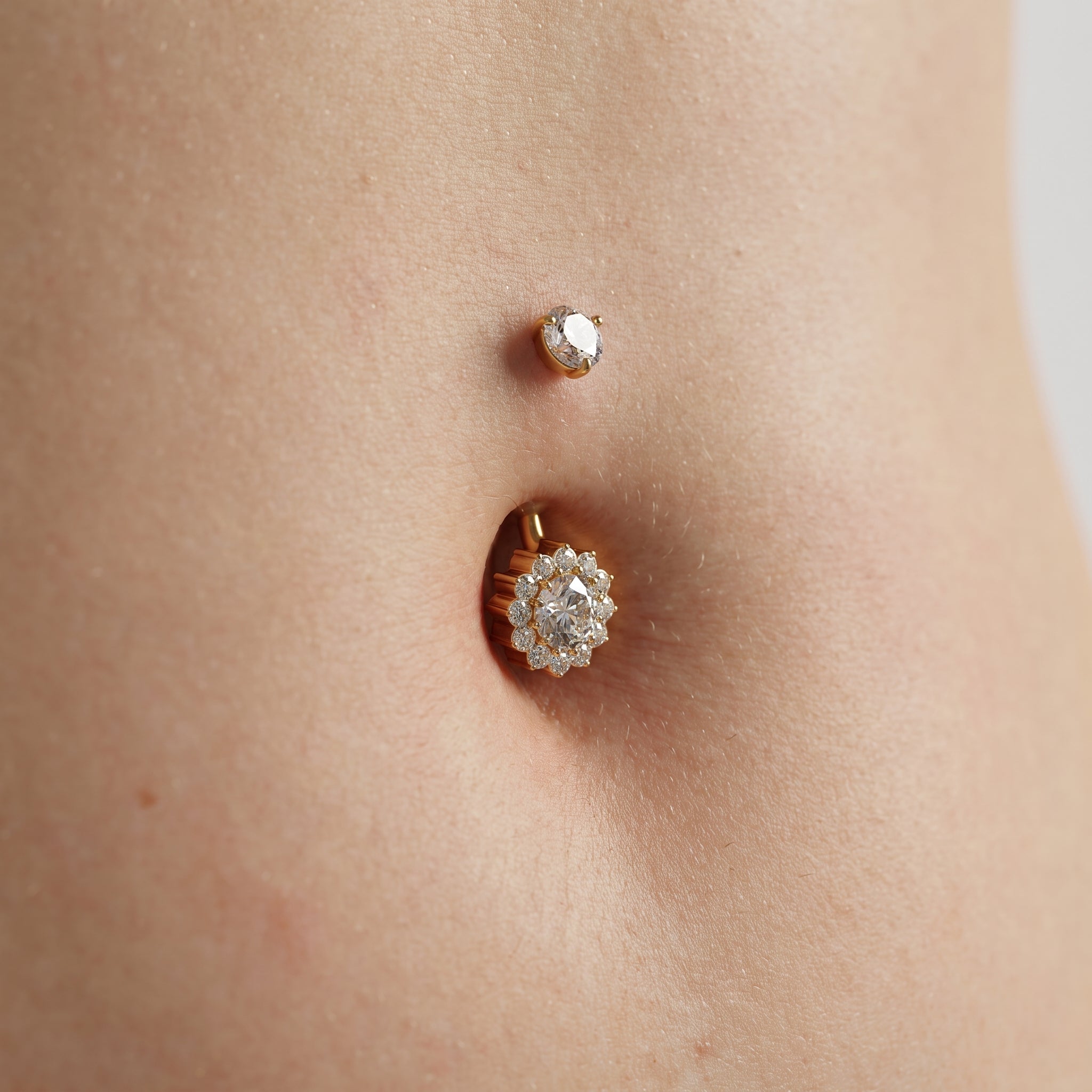 14G Titanium Halo Belly Ring, Opal Garnet CZ Navel Piercing, Luxurious Round Gem Body Jewelry, Curved Barbell ASTM F136