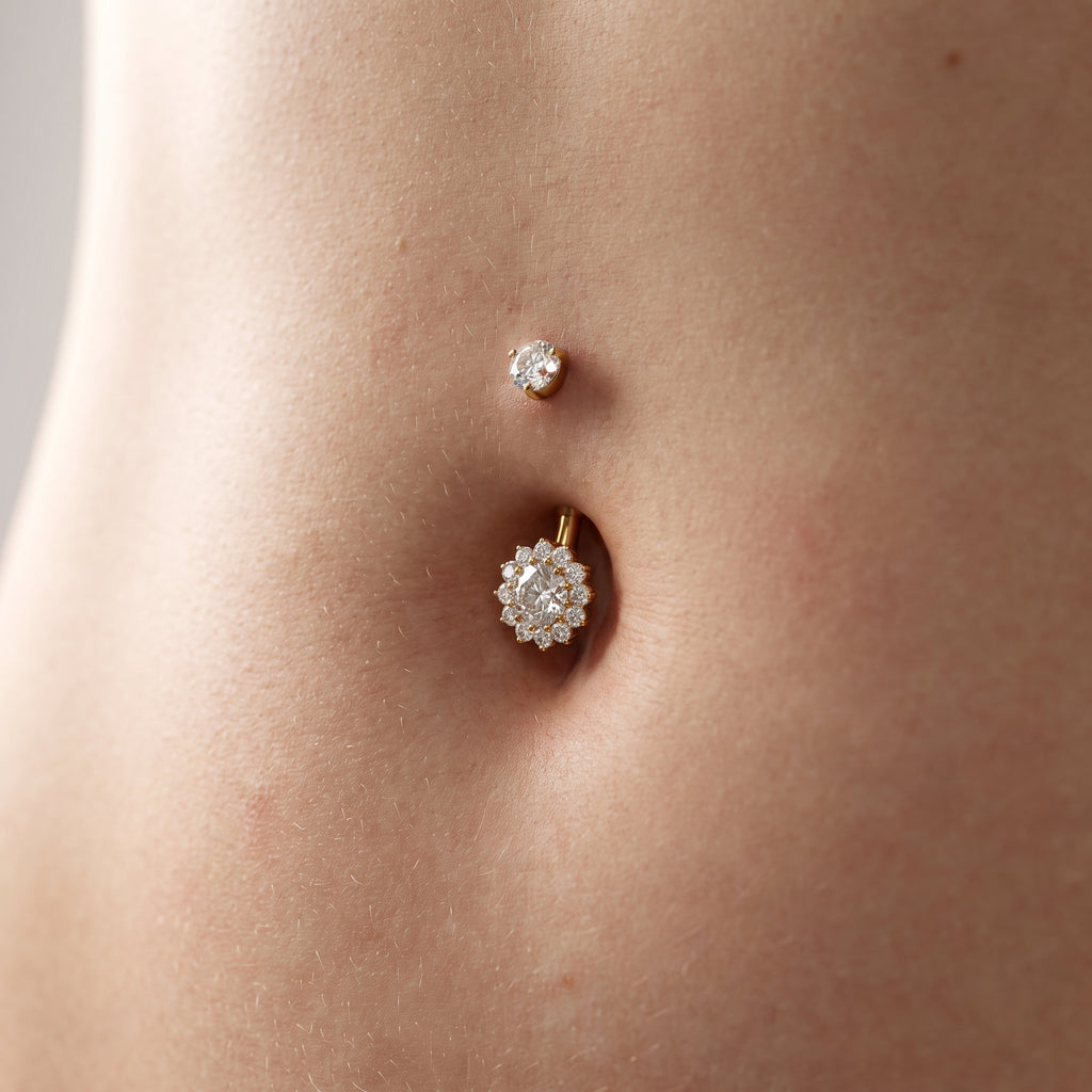 14G Titanium Halo Belly Ring, Opal Garnet CZ Navel Piercing, Luxurious Round Gem Body Jewelry, Curved Barbell ASTM F136