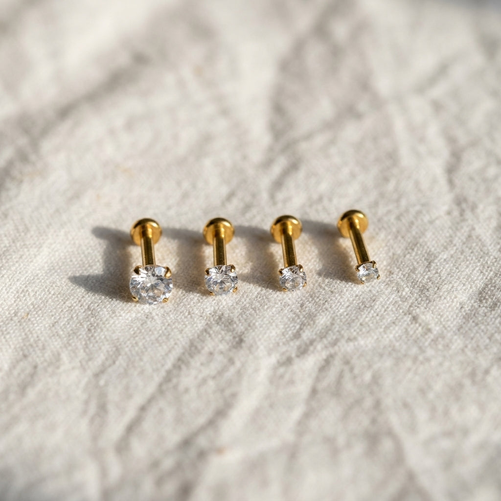 Front view of the titanium flat-back labret stud designed for helix, tragus and nostril piercings