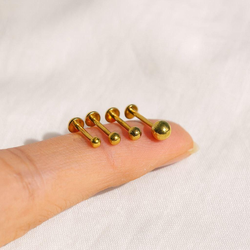 16G/18G/20G Titanium Small Ball Threadless Push Pin Labret, Bead Flat Back Earring, Conch Tragus Helix Cartilage Stud, Bead Nose Stud
