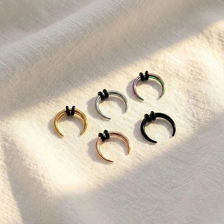 Crescent Horseshoe Pincher Septum Ring • 16G–8G Steel Ear Weights • Gauged Plugs & Stretchers • Bull Taper Nose Hoop Piercing