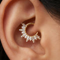 16G ASTM F136 Titanium Sunburst Clicker, Baguette CZ Daith Hoop, Gold PVD Cartilage Earring, Art Deco Rook Septum Piercing