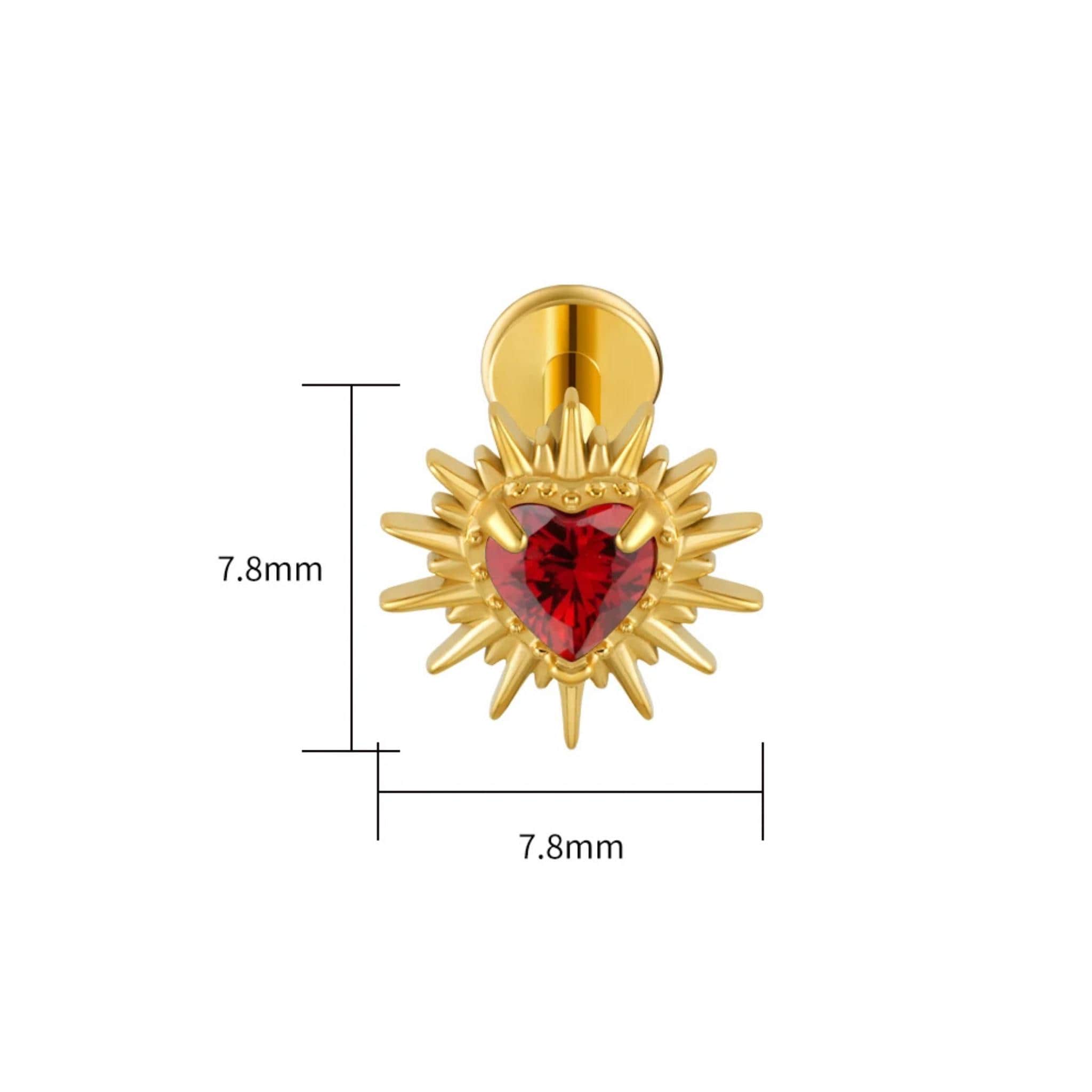 16G Titanium Heartbreak Stud, Broken Heart CZ Flat Back Earring, Edgy Helix Tragus Conch Piercing, Y2K Emo Jewelry